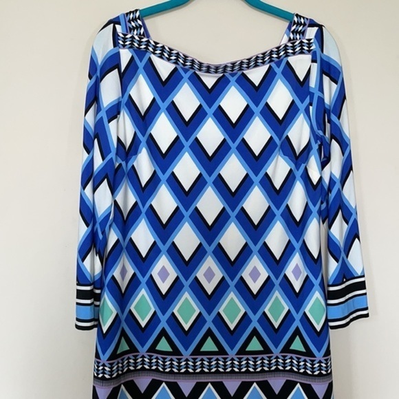 Eliza J Mixed Media Shift Boat Neck Long-Sleeve V Back Multicolor Dress Size 8 - Picture 2 of 11